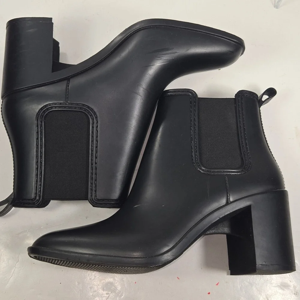 Cushionaire Womens Memory Foam Chelsea Rain Boots Black Block Heel‎ Size 10